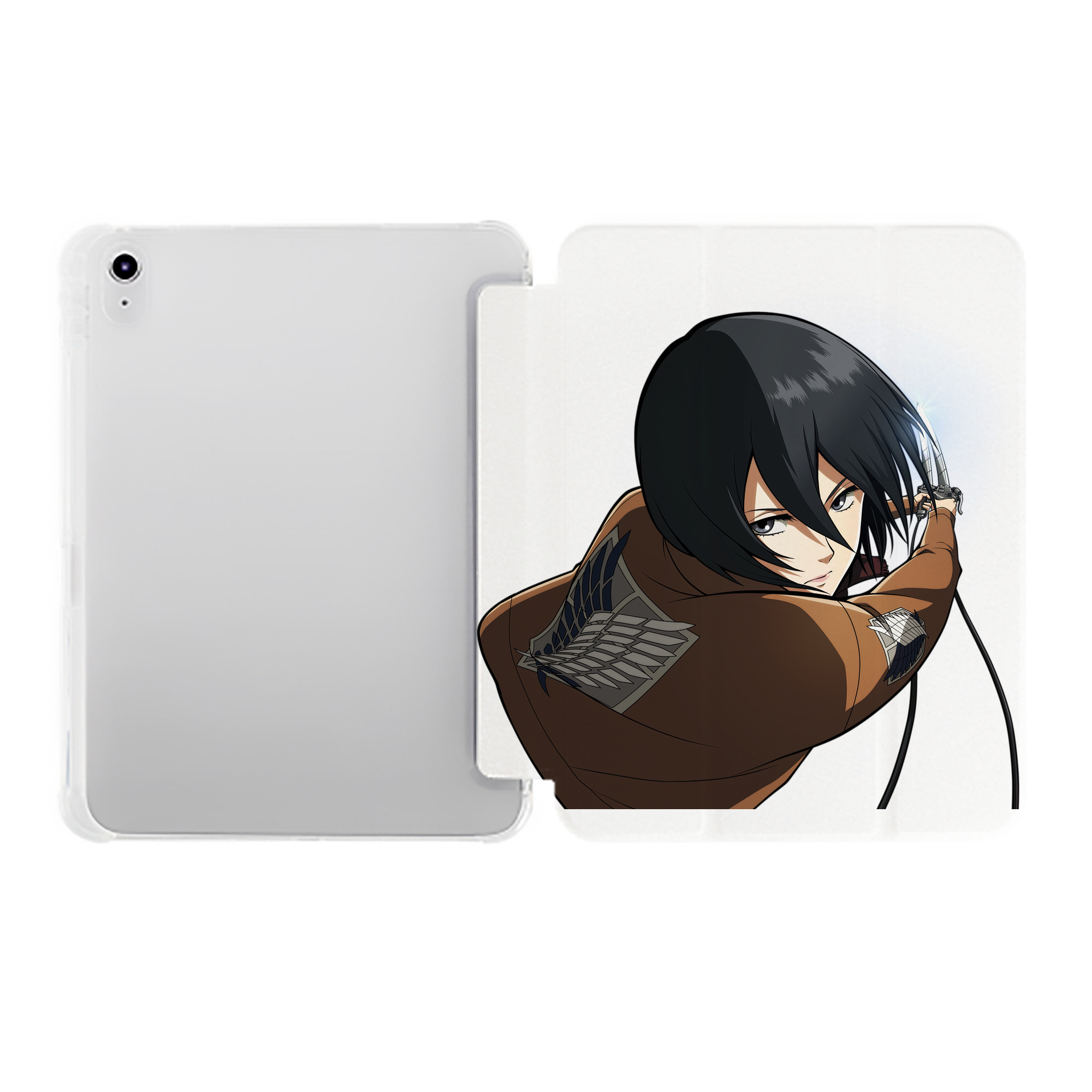 （画像用） 進撃の巨人 ミカサ·アッカーマン Attack on Titan Mikasa Ackerman IPad ケース ペン収納付き 三つ折りスタンド PUレザー×シリコン 対応機種9.5/10.5/10.9インチ